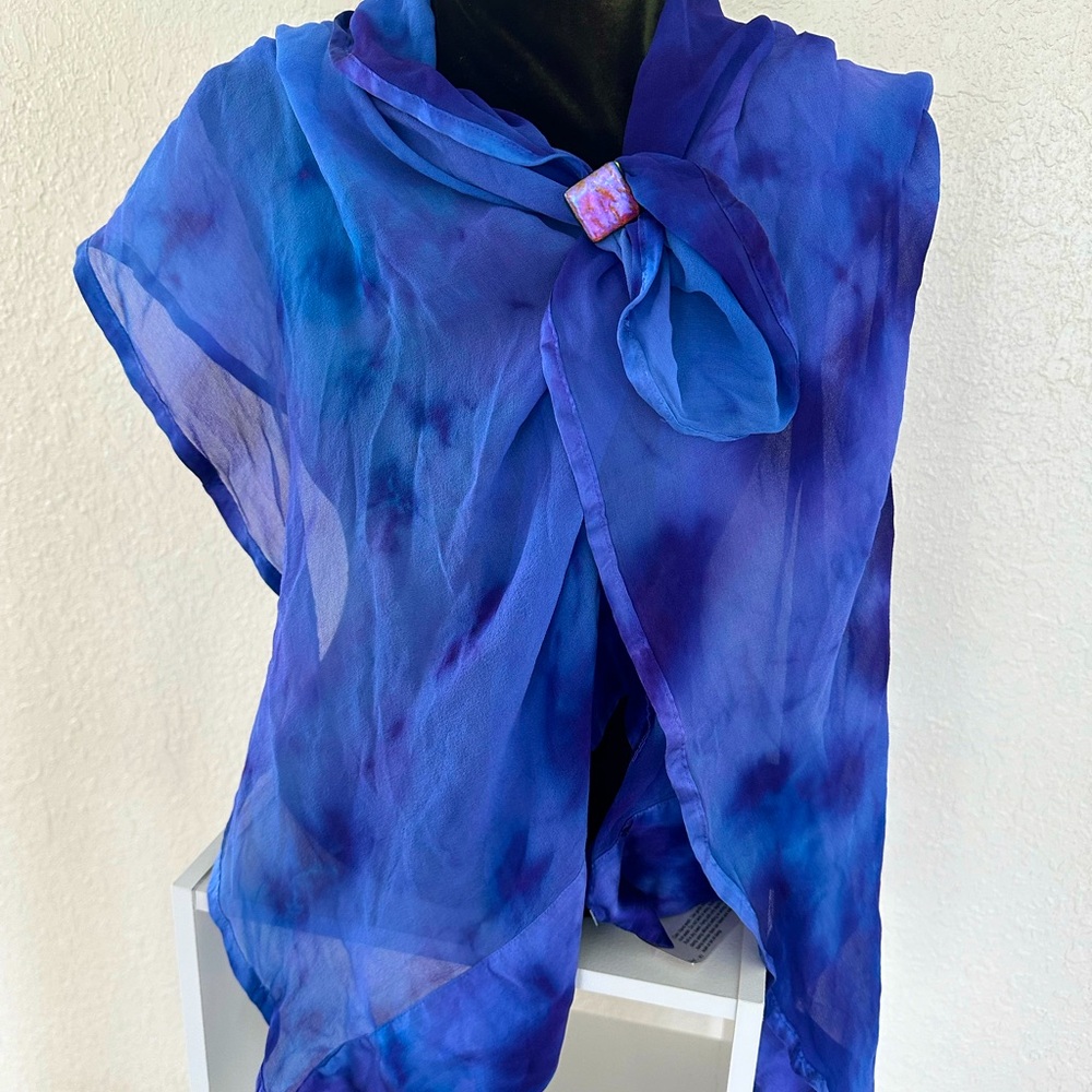 Chiffon scarf with charmeuse edging hand dyed by renowned silk artist